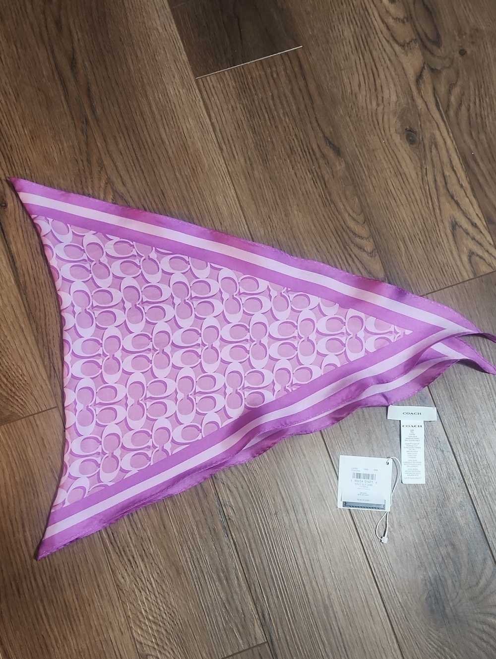 Coach Fuschia Pink Silk Diamond Signature Scarf